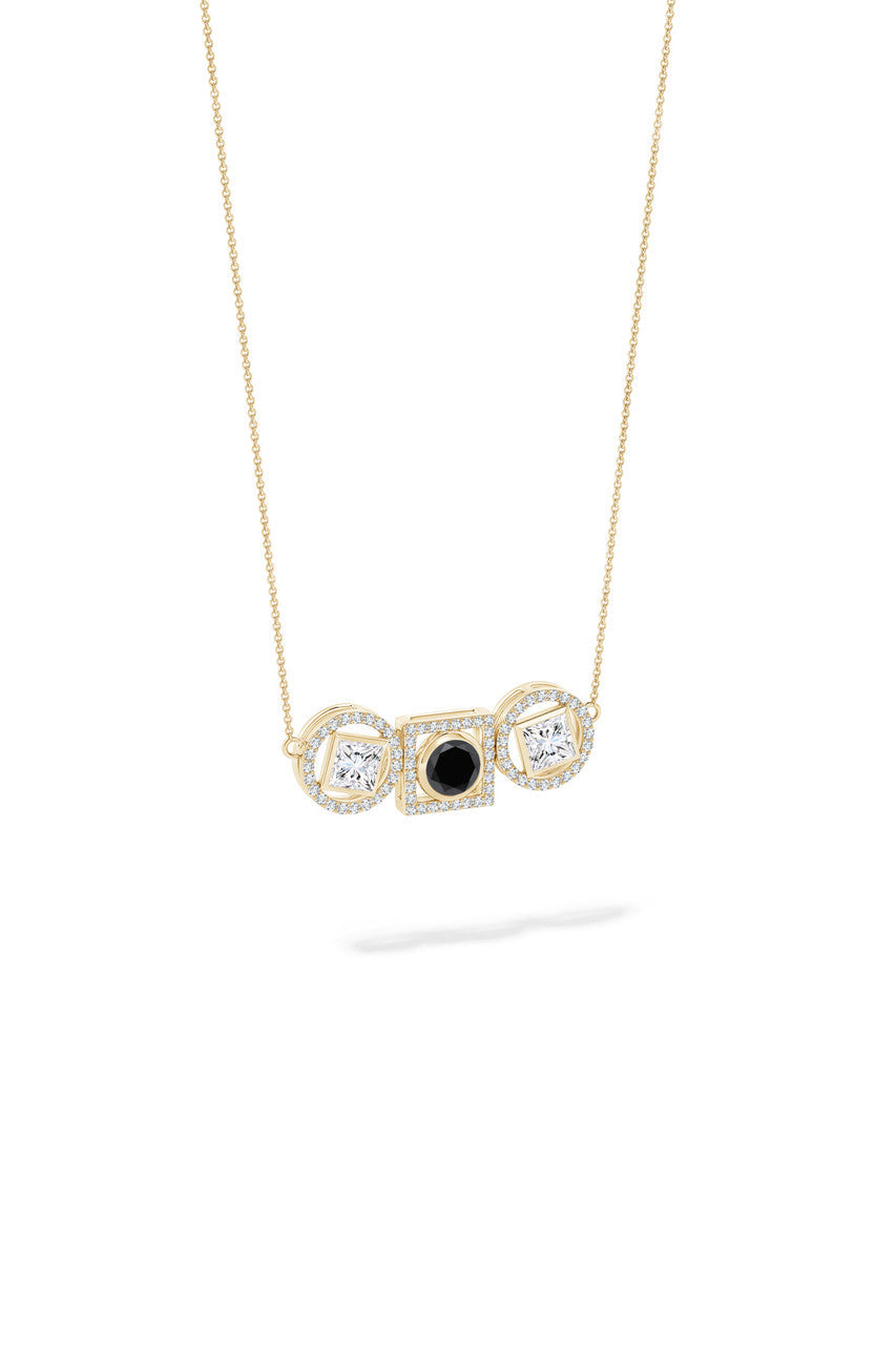 NATORI Buy Infinity 14K Gold with Black & White Diamond Three Stone Halo Necklace in 14K Yellow Gold Online