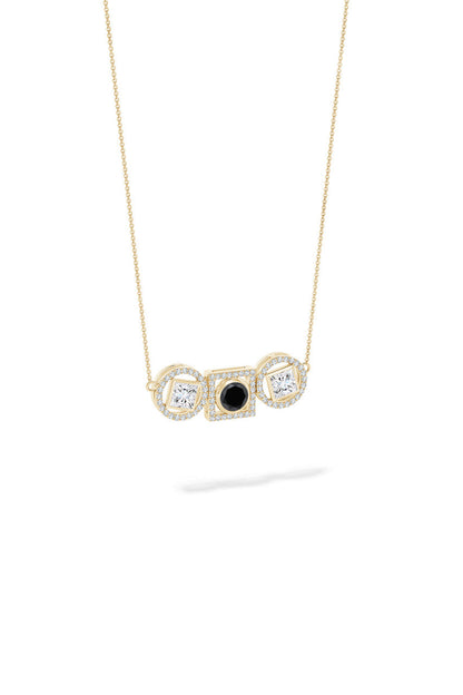 NATORI Buy Infinity 14K Gold with Black & White Diamond Three Stone Halo Necklace in 14K Yellow Gold Online