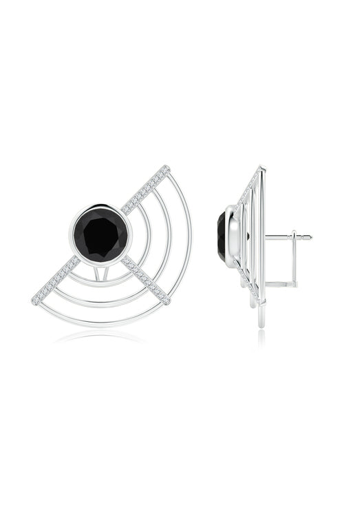 NATORI Buy Infinity Half Concentric Circle 14K Gold and Black Onyx Button Studs in 14K White Gold Online