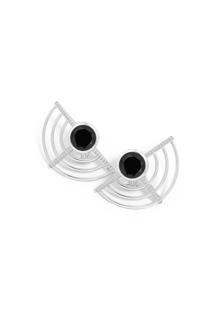 NATORI Buy Infinity Half Concentric Circle 14K Gold and Black Onyx Button Studs in 14K White Gold Online