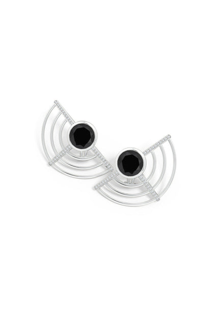 NATORI Buy Infinity Half Concentric Circle 14K Gold and Black Onyx Button Studs in 14K White Gold Online
