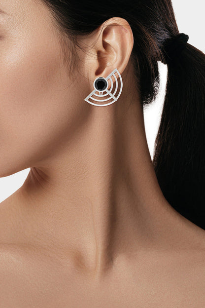 NATORI Buy Infinity Half Concentric Circle 14K Gold and Black Onyx Button Studs in 14K White Gold Online