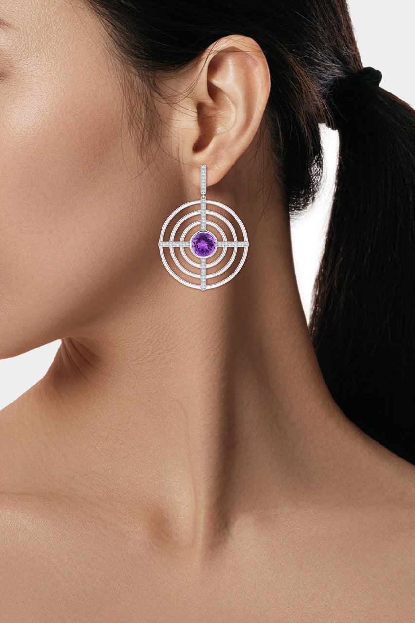 NATORI Buy Infinity Concentric Circle 14K Gold and Amethyst Earrings in 14K White Gold Online