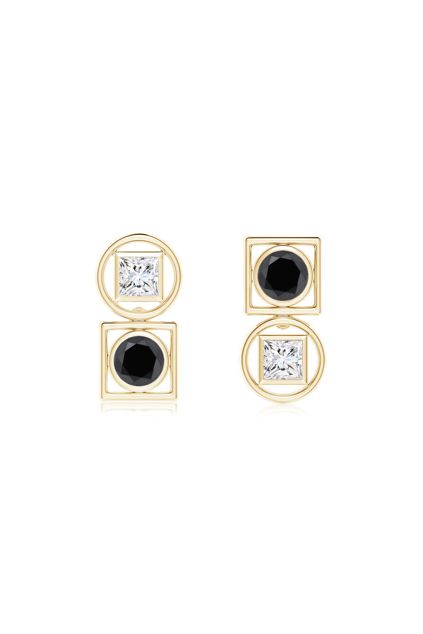NATORI Buy Infinity 14K Gold with Black & White Diamond Two Stone Studs in 14K Yellow Gold Online