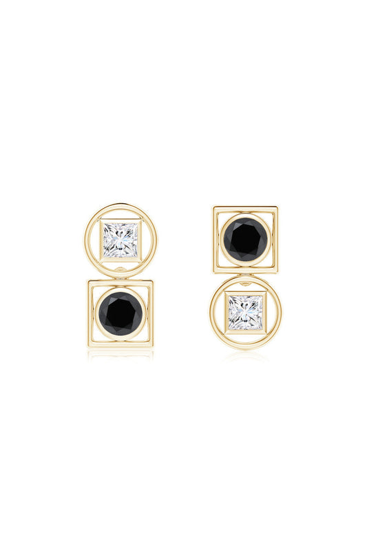 NATORI Buy Infinity 14K Gold with Black & White Diamond Two Stone Studs in 14K Yellow Gold Online