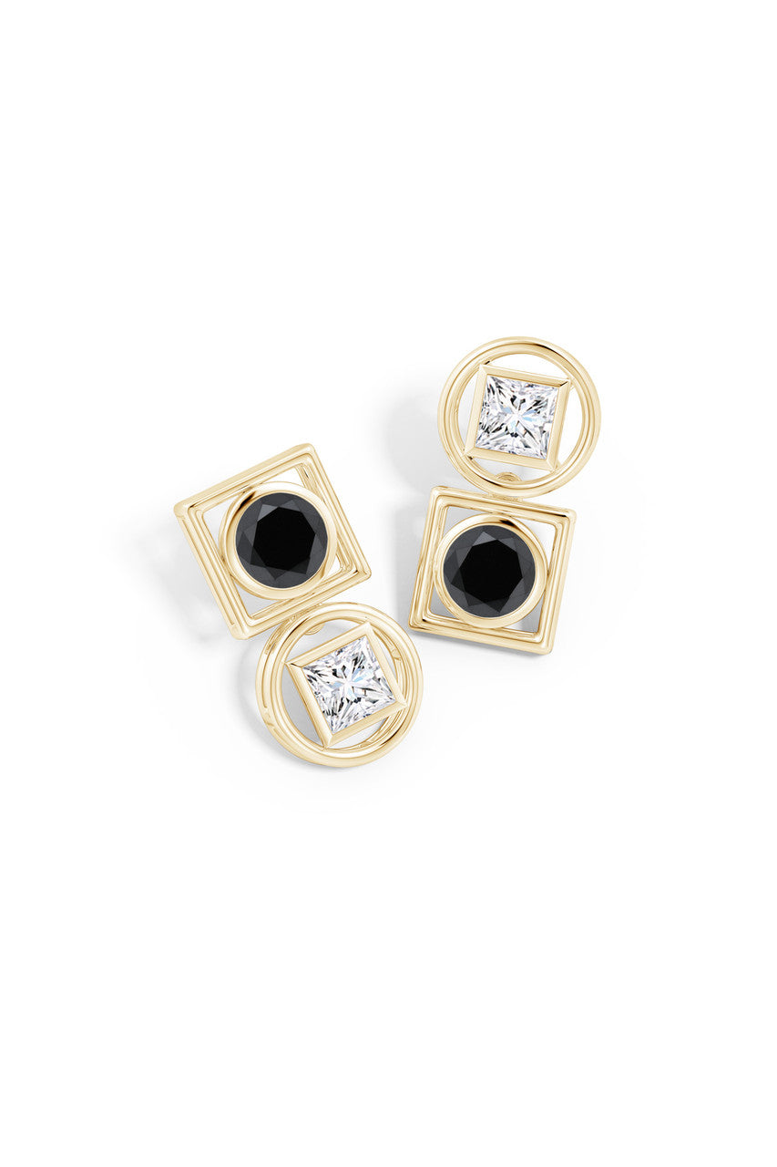 NATORI Buy Infinity 14K Gold with Black & White Diamond Two Stone Studs in 14K Yellow Gold Online