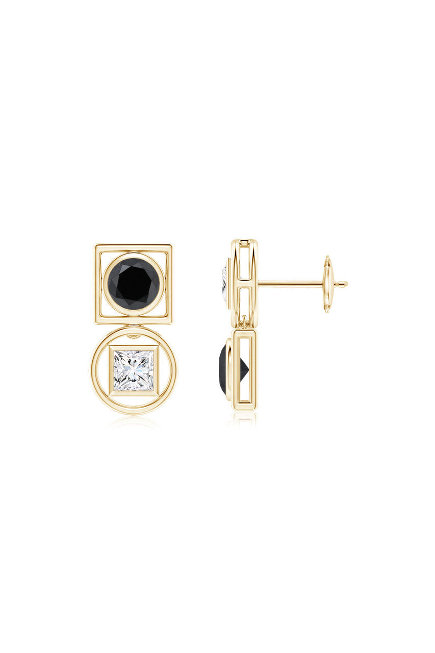 NATORI Buy Infinity 14K Gold with Black & White Diamond Two Stone Studs in 14K Yellow Gold Online