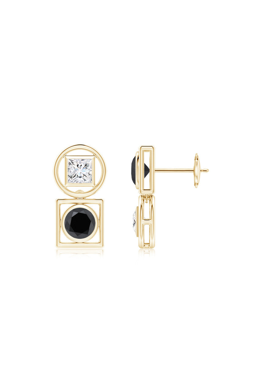 NATORI Buy Infinity 14K Gold with Black & White Diamond Two Stone Studs in 14K Yellow Gold Online