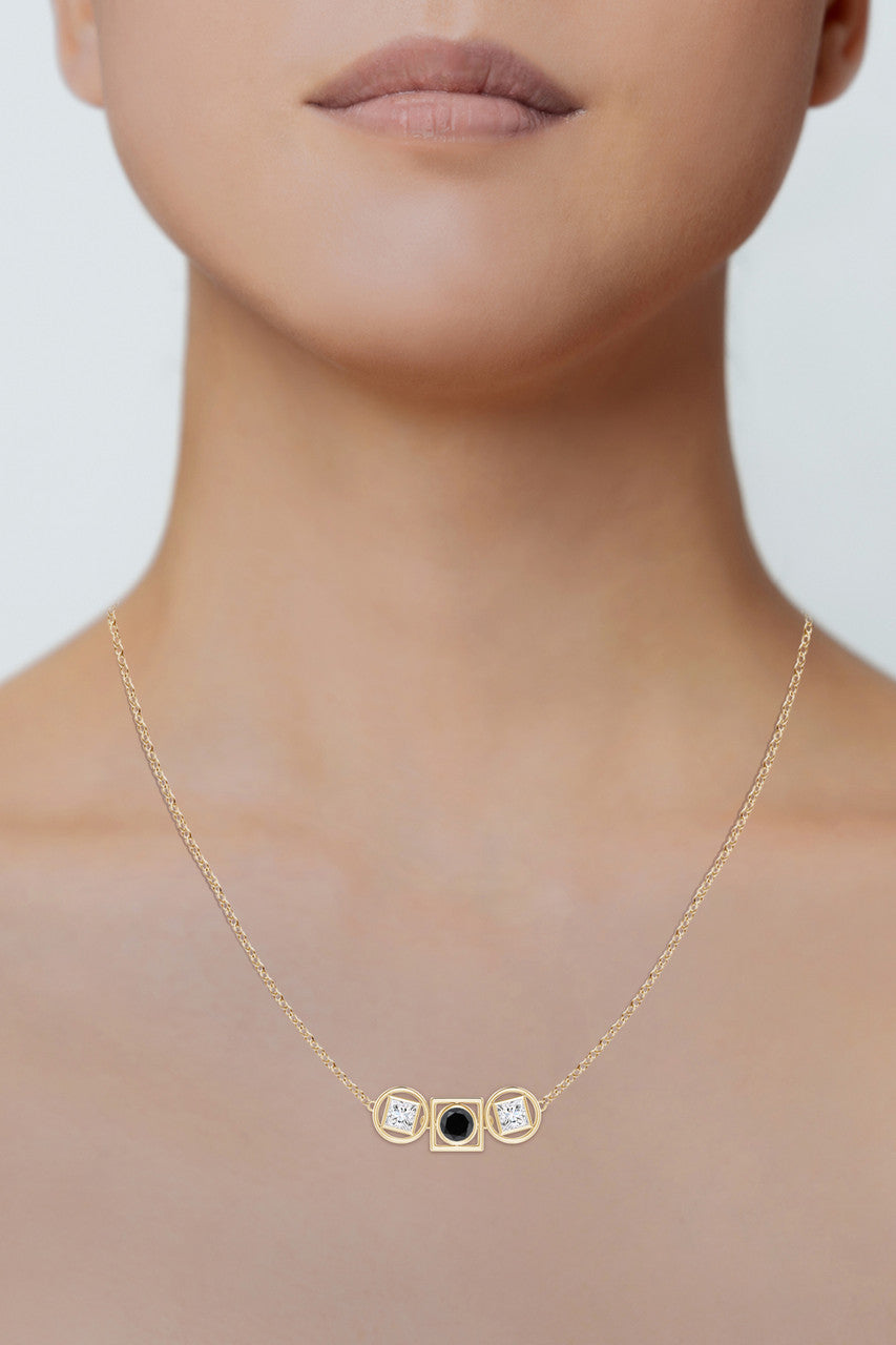 NATORI Buy Infinity 14K Gold with Black & White Diamond Three Stone Necklace in 14K Yellow Gold Online