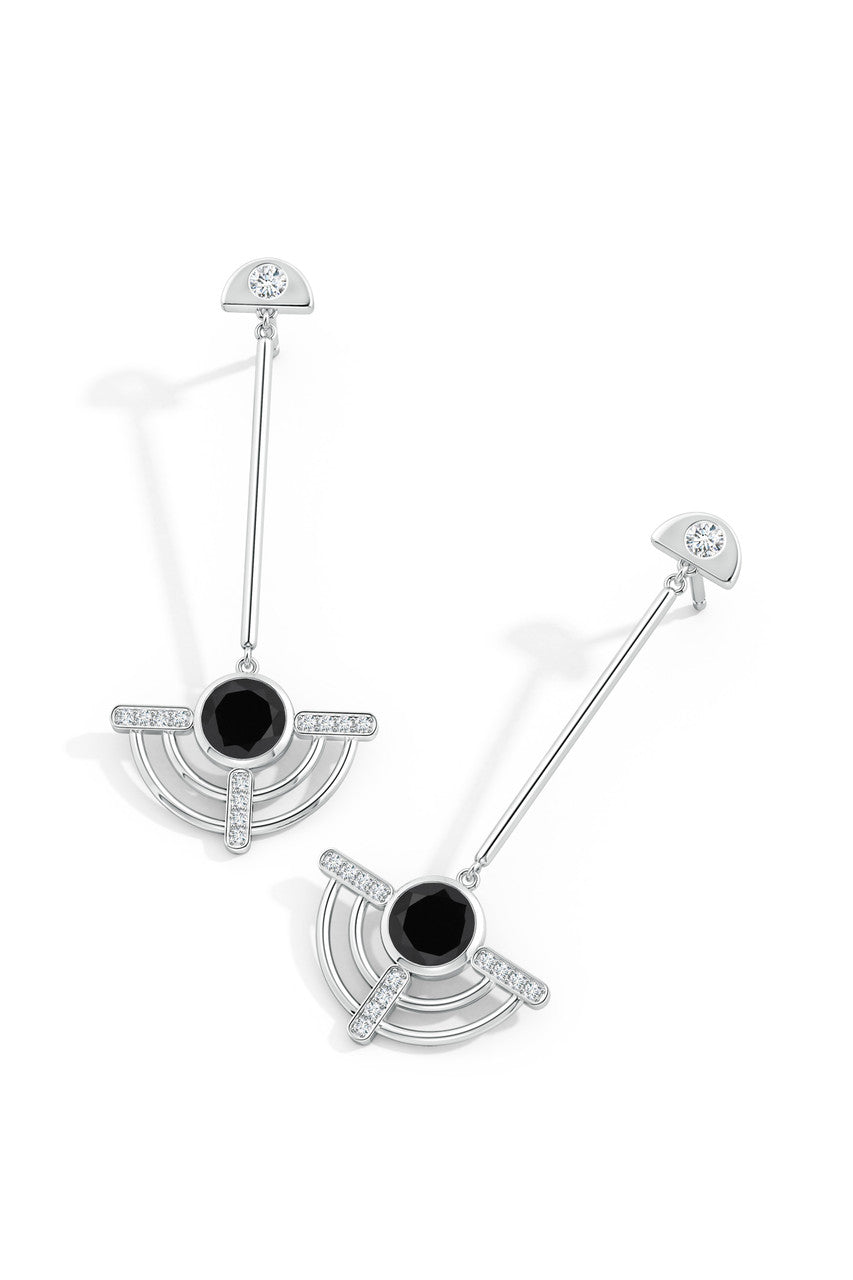 NATORI Buy Infinity Half Concentric 14K Gold and Black Onyx Dangle Earrings in 14K White Gold Online