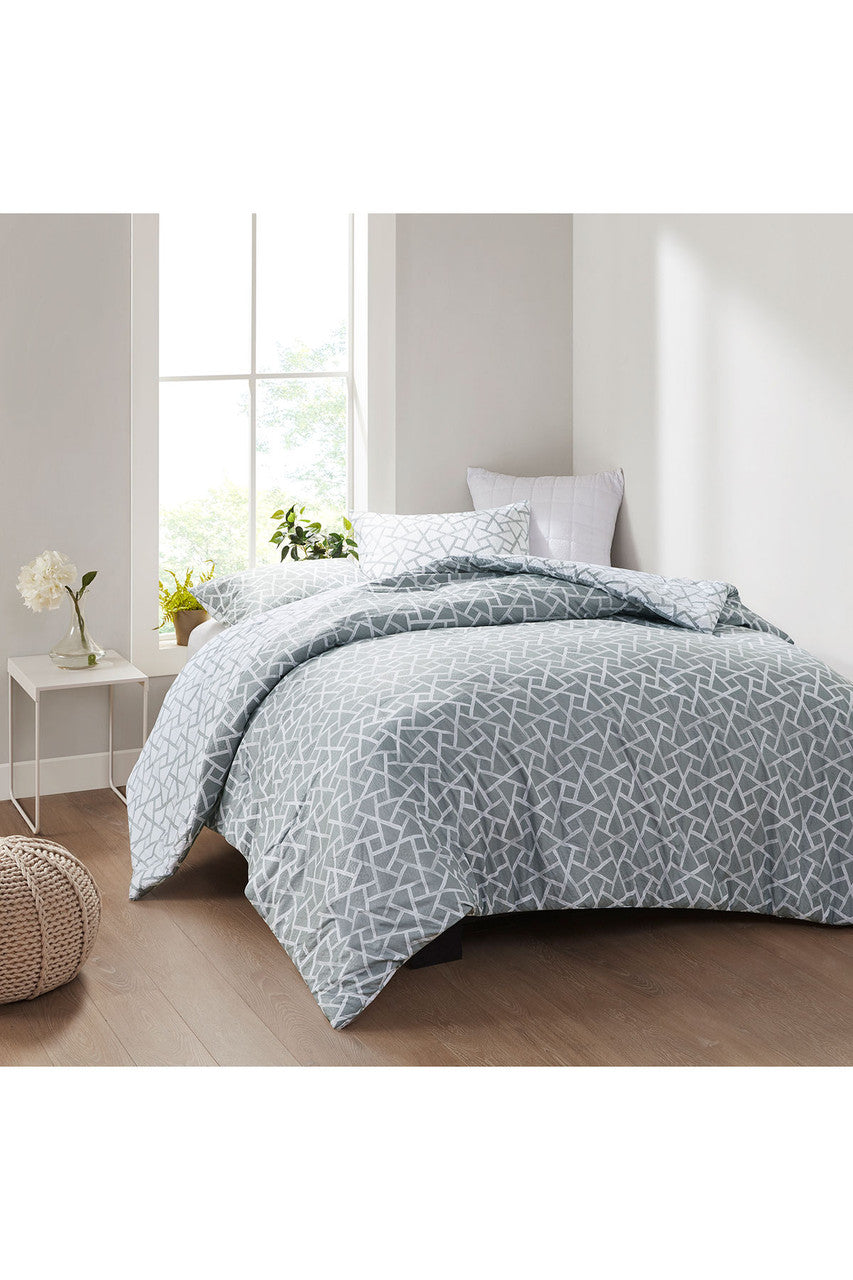 NATORI Buy Soho Geo 3 Piece Reversible Duvet Cover Mini Set in Grey/White Online