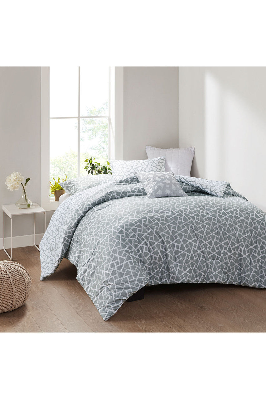 NATORI Buy Soho Geo 4 Piece Reversible Comforter Set in Grey/White Online