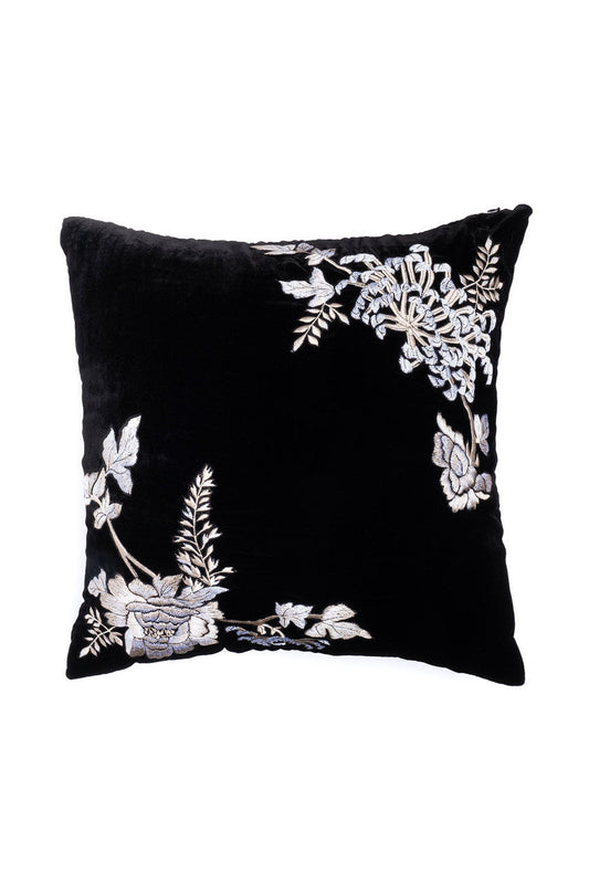 NATORI Buy Velvet Mandarin Embroidered Trim Pillow in Black Online