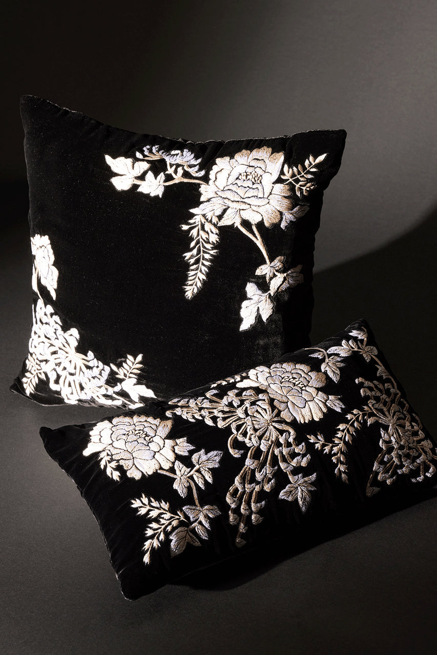 NATORI Buy Velvet Mandarin Embroidered Trim Pillow in Black Online