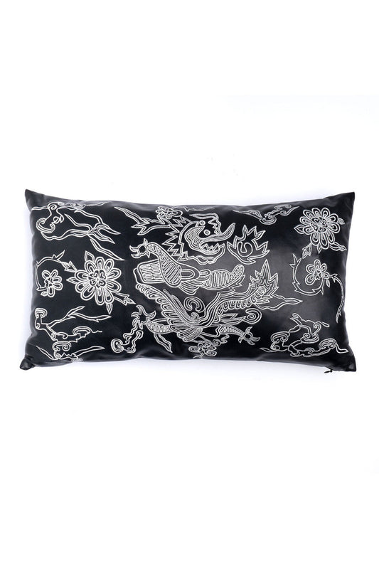 NATORI Buy Vegan Luxe Leather Mandarin Embroidered Dragon Oblong Pillow in Black Online