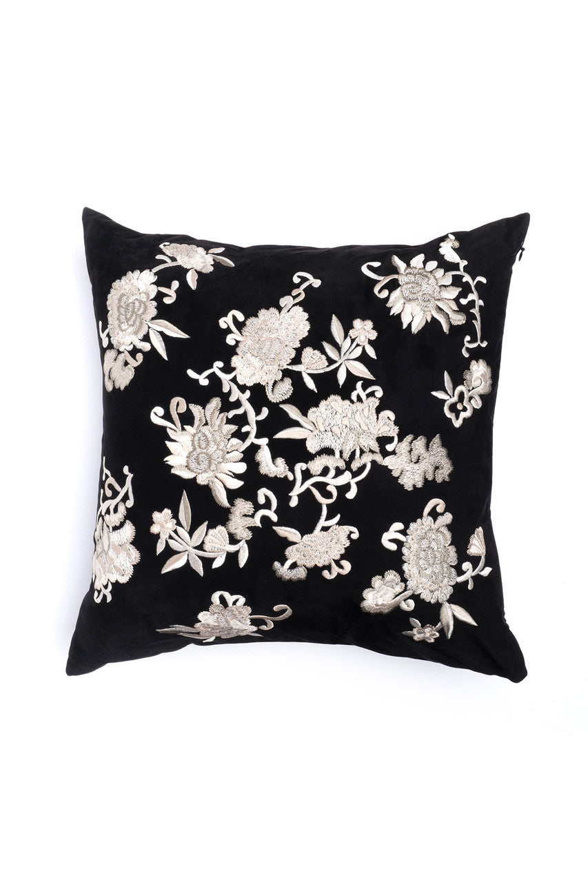 NATORI Buy Faux Suede Mandarin Embroidered Pillow in Black Online