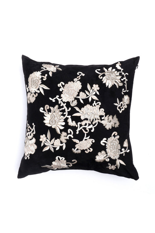 NATORI Buy Faux Suede Mandarin Embroidered Pillow in Black Online