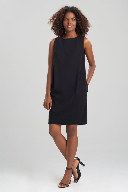 NATORI Buy Light Weight Ponte Pleated Shift Dress in Black Online