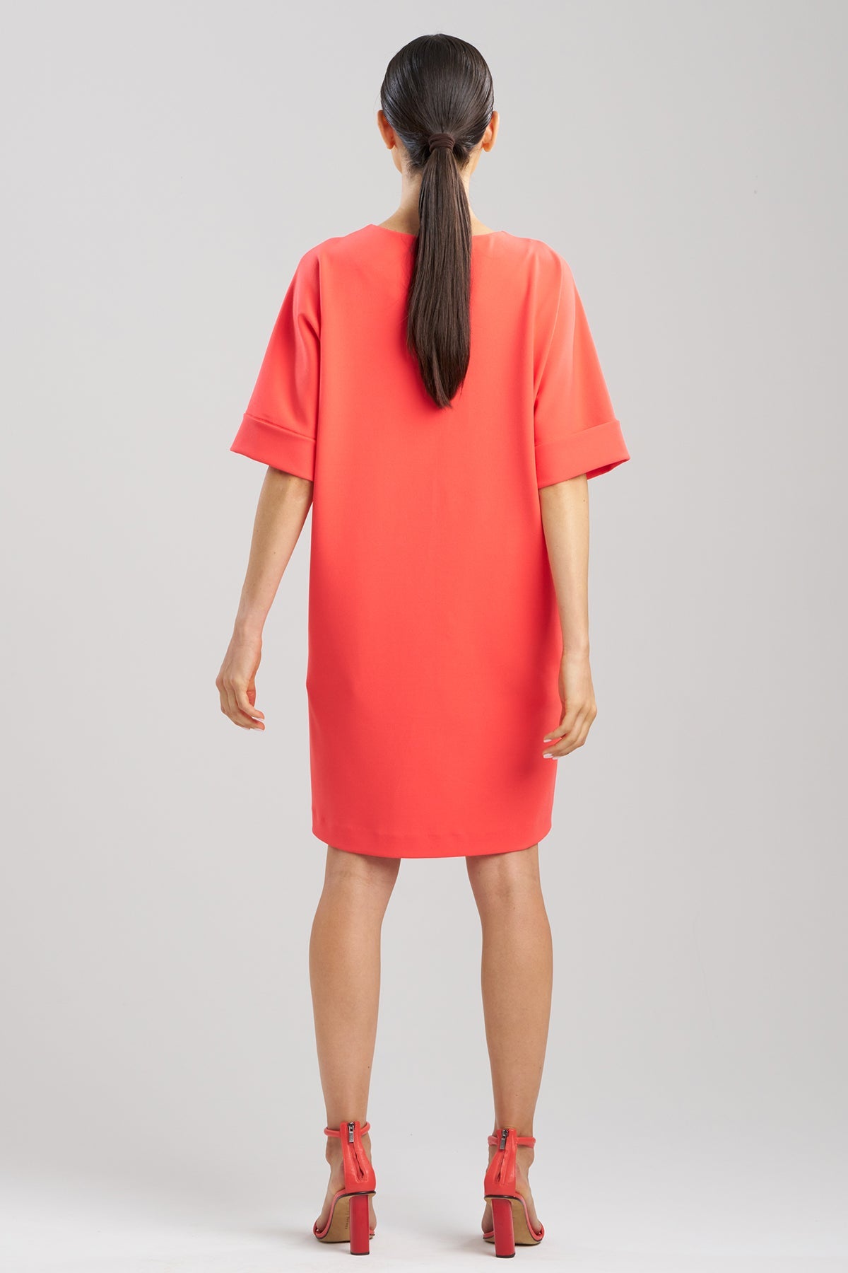 NATORI Solid Knit Crepe Embroidered Geometric T-shirt Dress