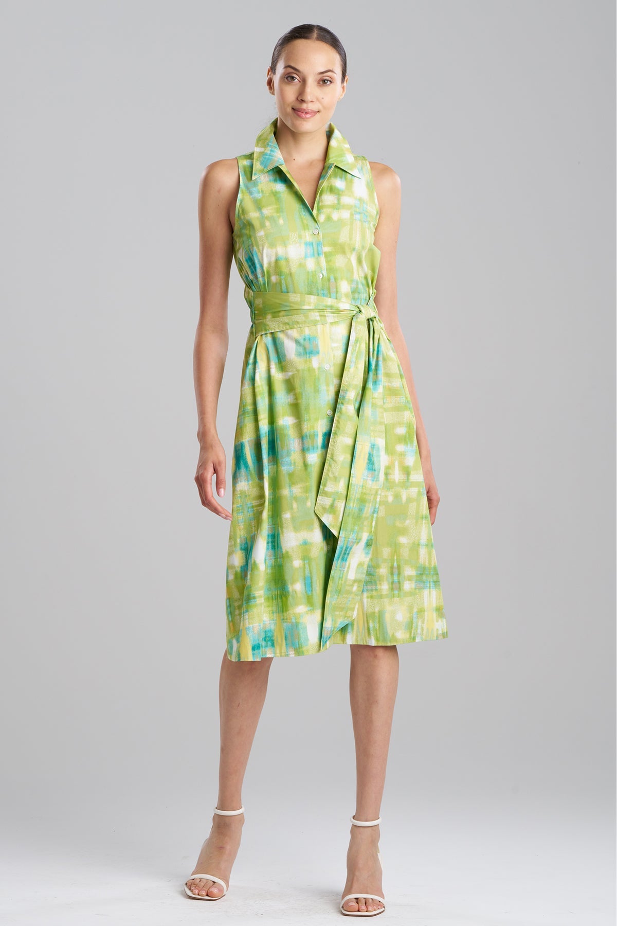 NATORI Plaids Cotton Poplin Halter Button Down Dress