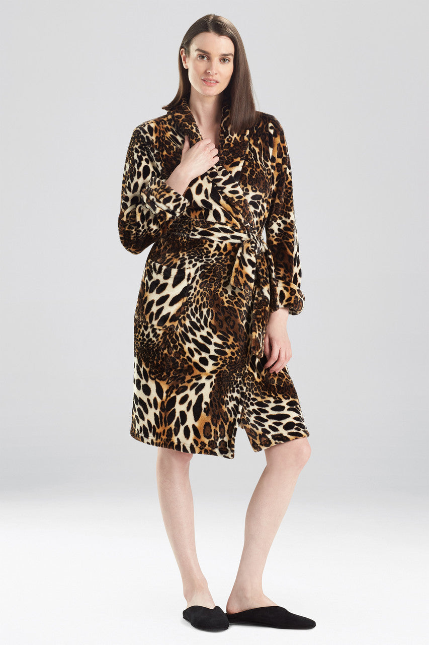NATORI Buy Plush Leopard Cozy Robe in Chestnut Online