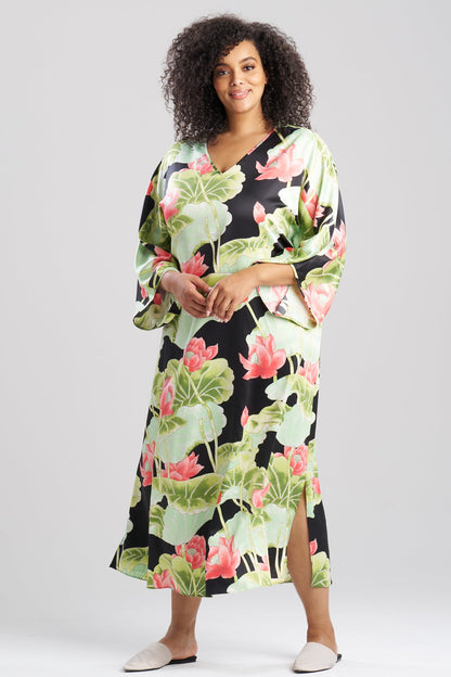 NATORI Ascendant Lotus Printed Satin Caftan