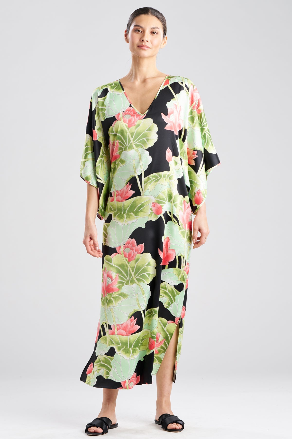 NATORI Ascendant Lotus Printed Satin Caftan