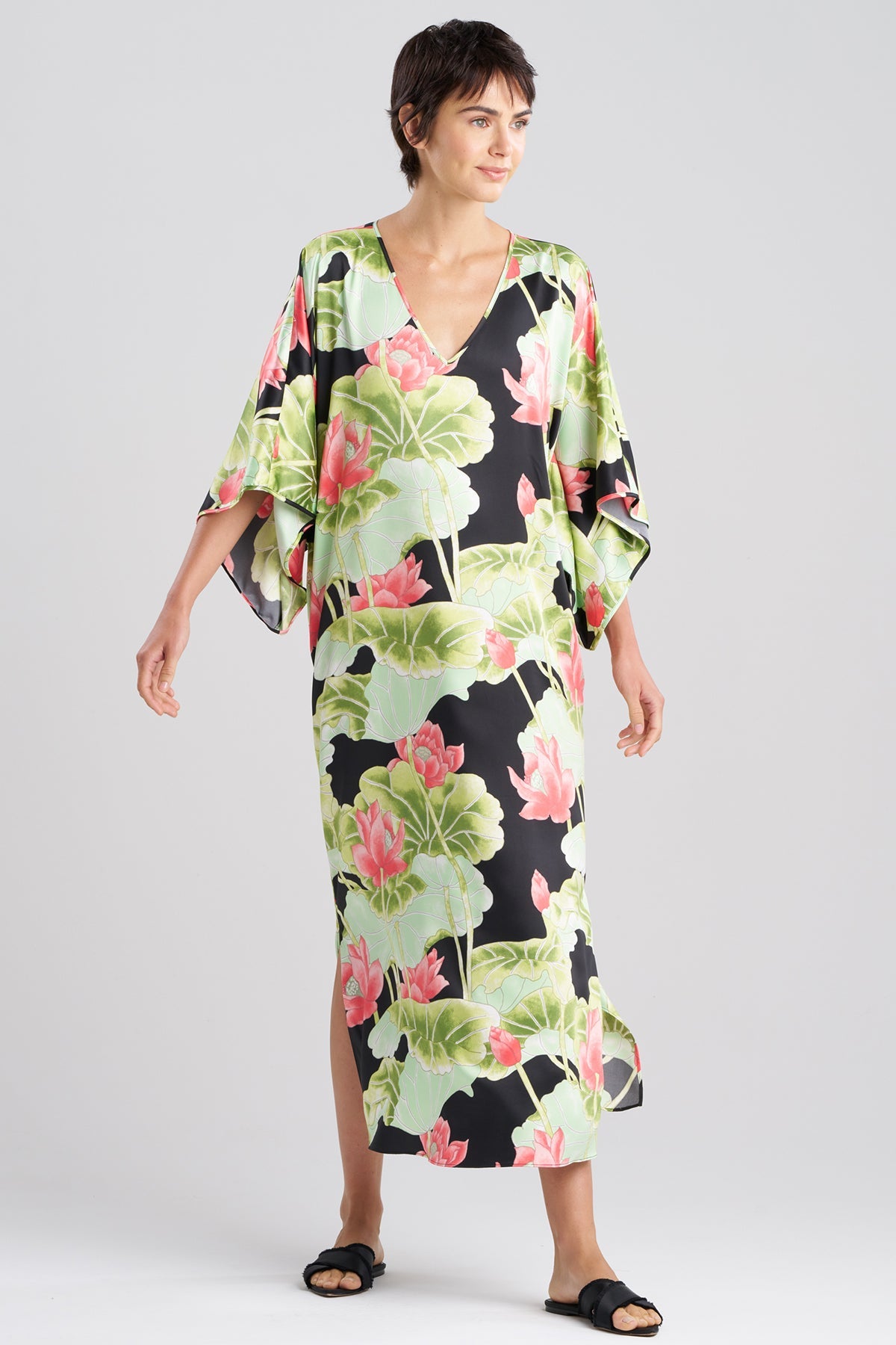 NATORI Ascendant Lotus Printed Satin Caftan