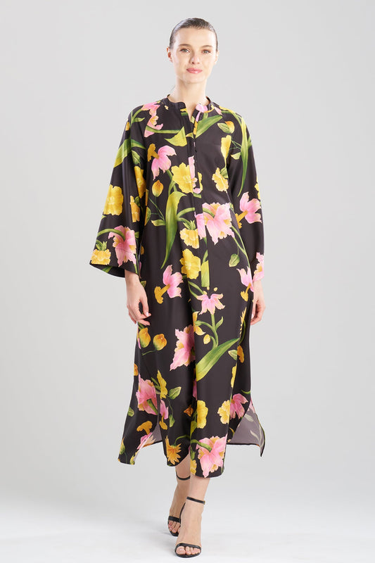 NATORI Solene Matte Charmeuse Mandarin Zip Caftan