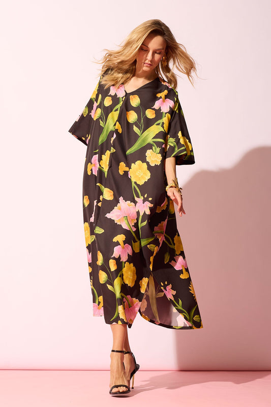 NATORI Solene Matte Charmeuse Zip Caftan