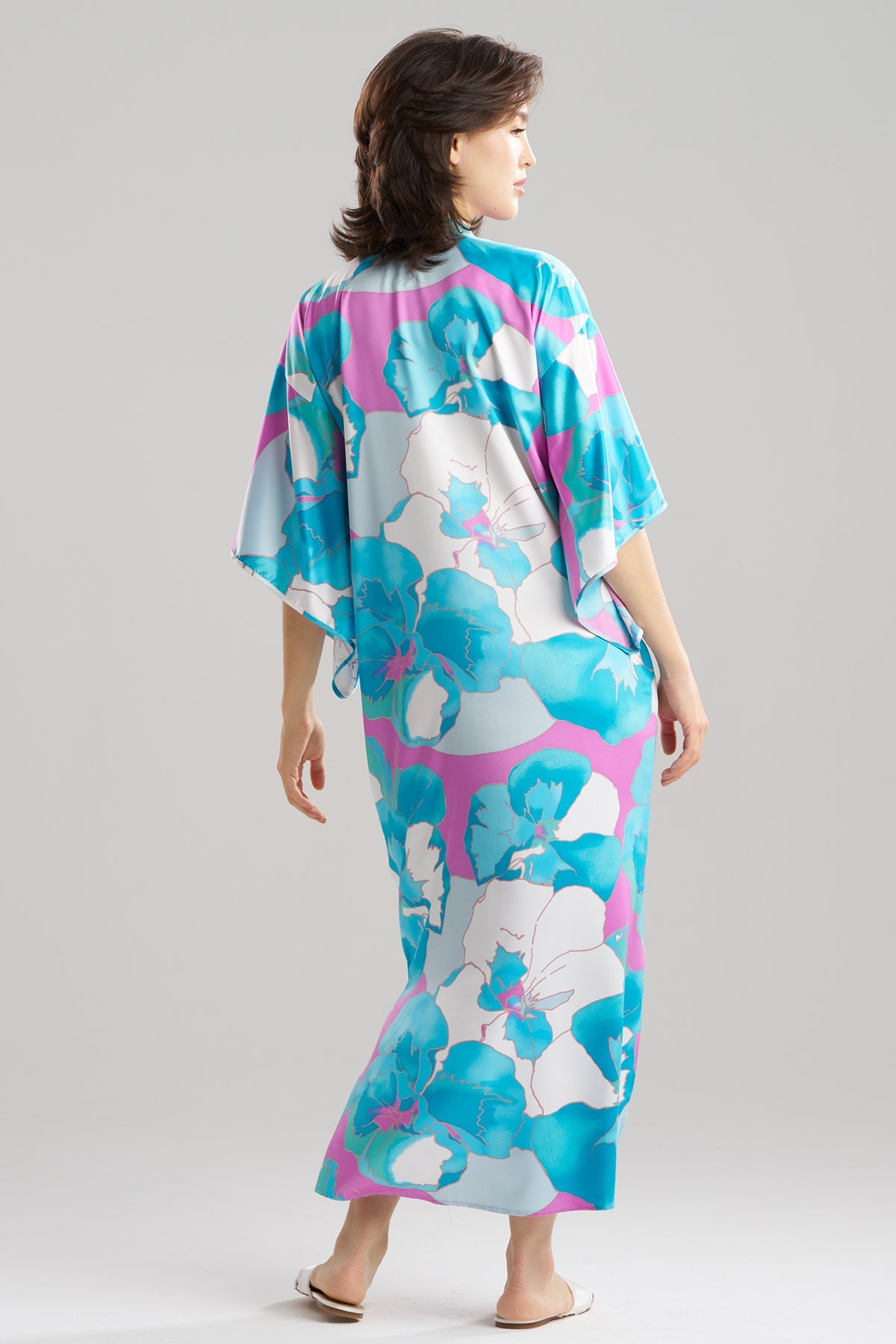 NATORI Floria Printed Satin Mandarin Caftan