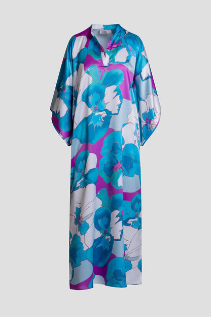 NATORI Floria Printed Satin Mandarin Caftan