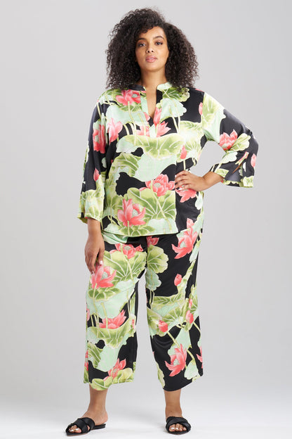 NATORI Ascendant Lotus Printed Satin Mandarin PJ Set