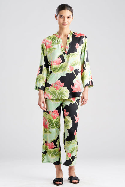 NATORI Ascendant Lotus Printed Satin Mandarin PJ Set