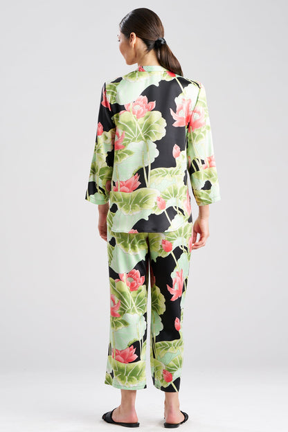 NATORI Ascendant Lotus Printed Satin Mandarin PJ Set