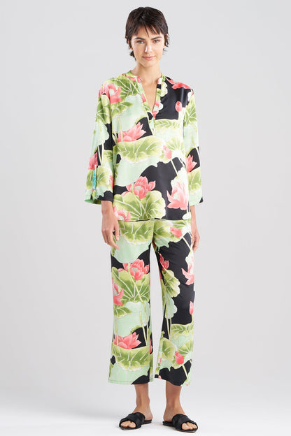 NATORI Ascendant Lotus Printed Satin Mandarin PJ Set