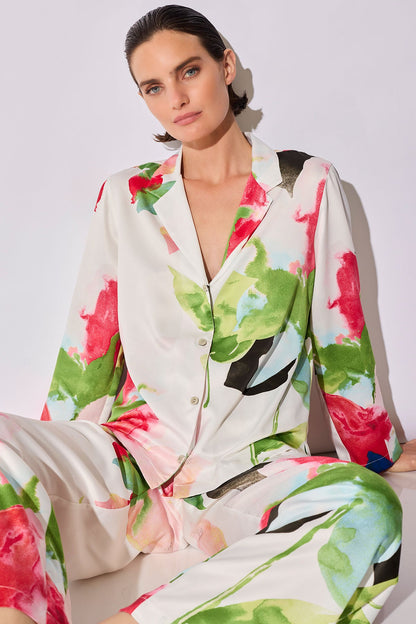 NATORI Calypso Printed Charmeuse Notch PJ