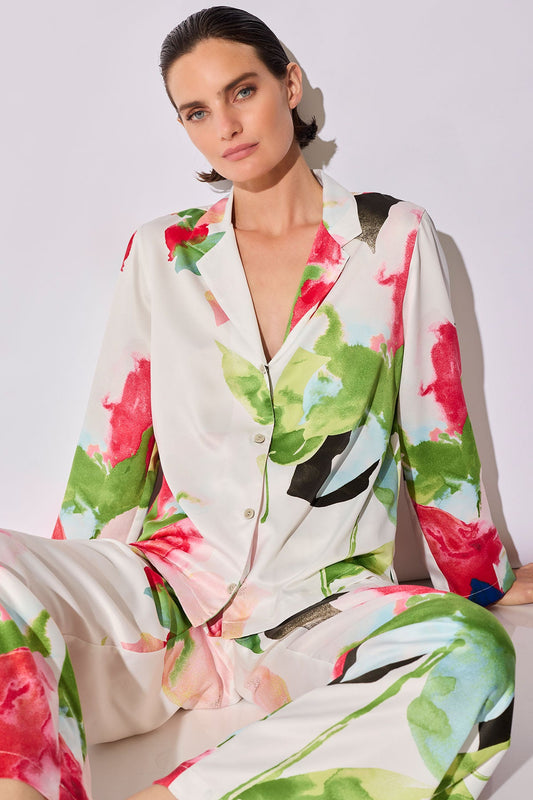 NATORI Calypso Printed Charmeuse Notch PJ