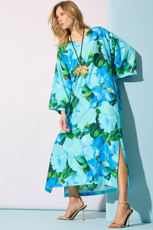 NATORI Isla Printed Satin Caftan