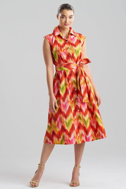 NATORI Sorel Ikat Cotton Poplin Sleeveless Shirtdress