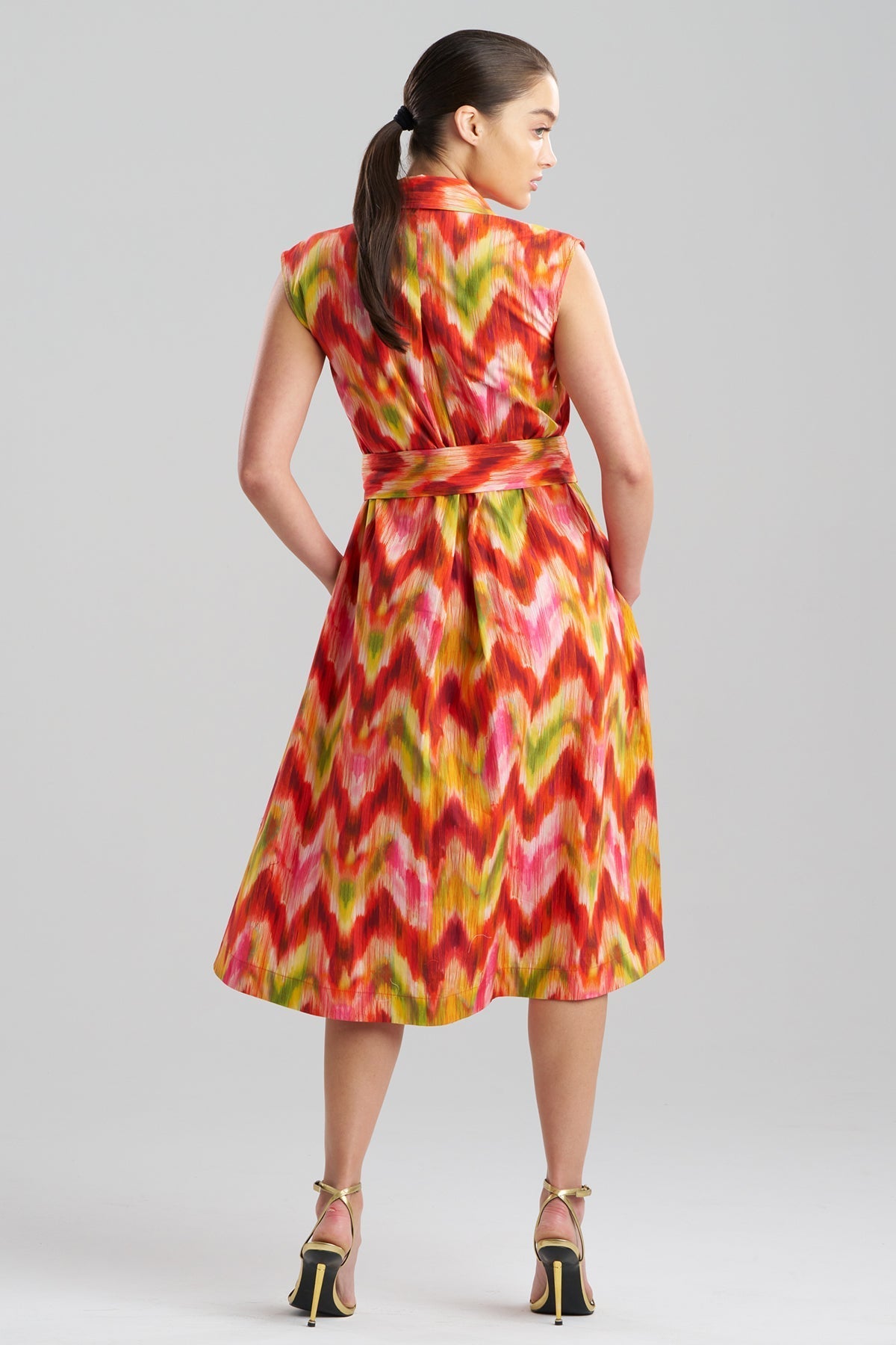 NATORI Sorel Ikat Cotton Poplin Sleeveless Shirtdress