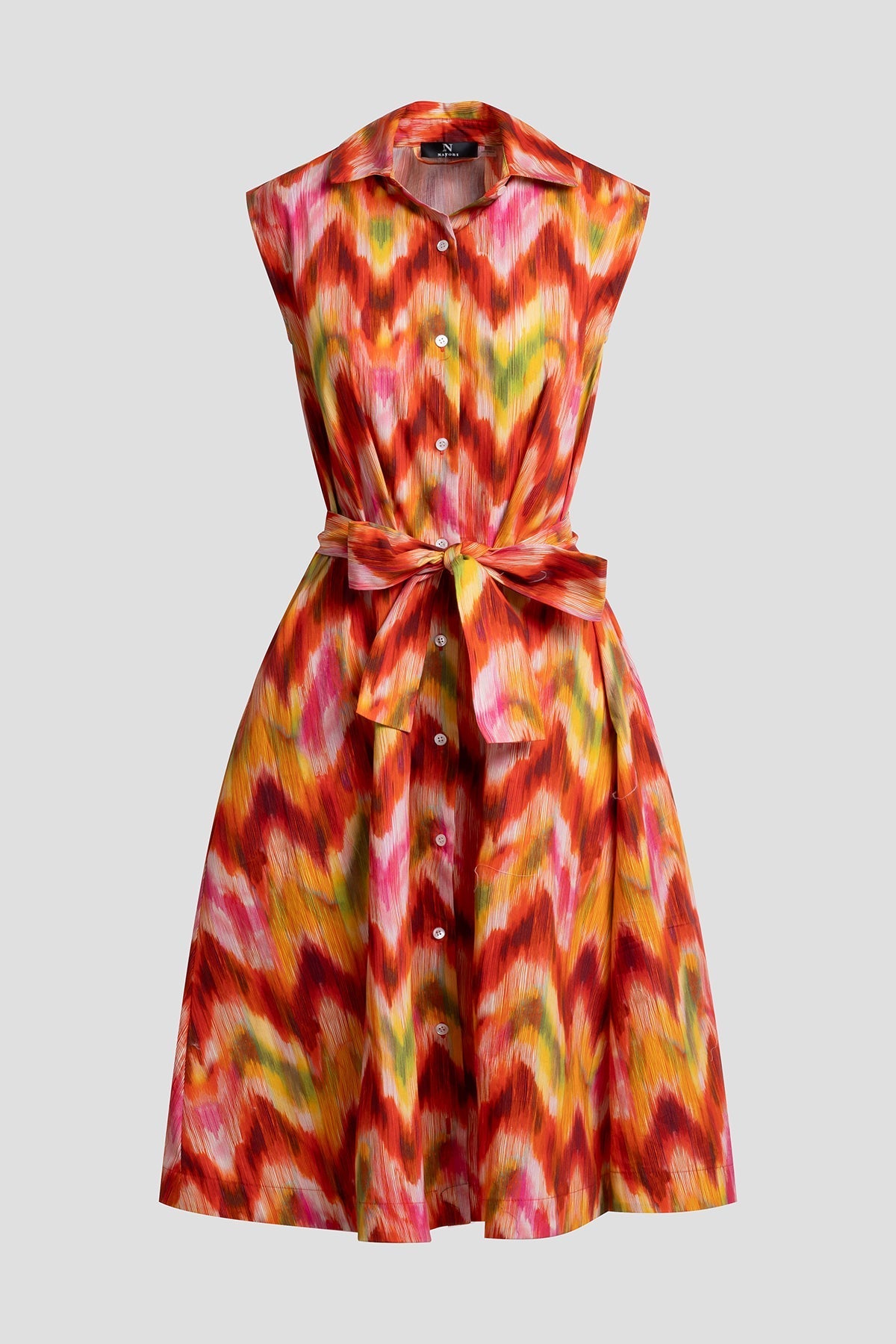 NATORI Sorel Ikat Cotton Poplin Sleeveless Shirtdress