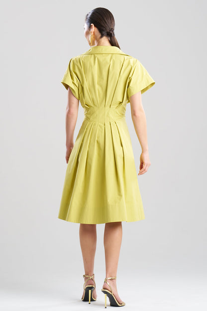 NATORI Tech Cotton Taffeta Pleat Release Button Down Shirtdress