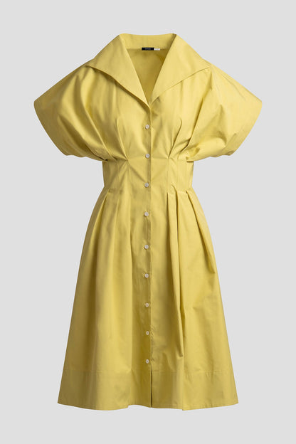 NATORI Tech Cotton Taffeta Pleat Release Button Down Shirtdress