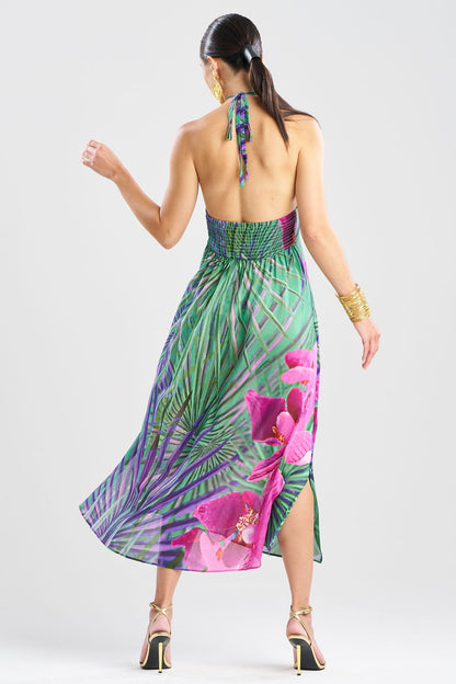 NATORI Orchid Silk Cotton Voile Halter Dress