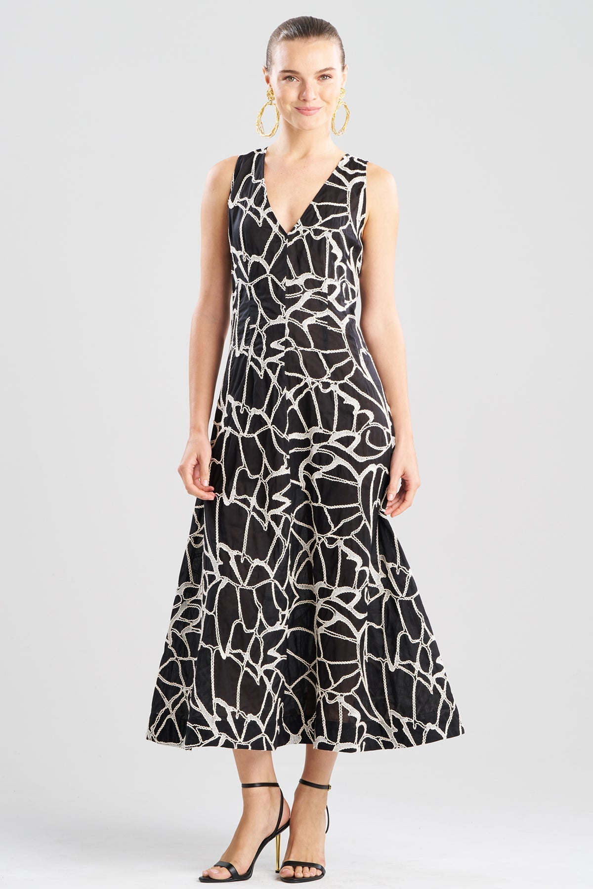NATORI Butterfly Embroidery Deep V-Neck Cotton Sundress