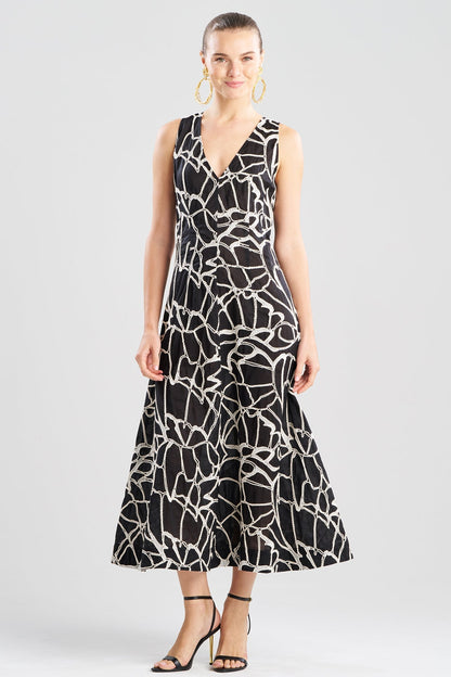 NATORI Butterfly Embroidery Deep V-Neck Cotton Sundress