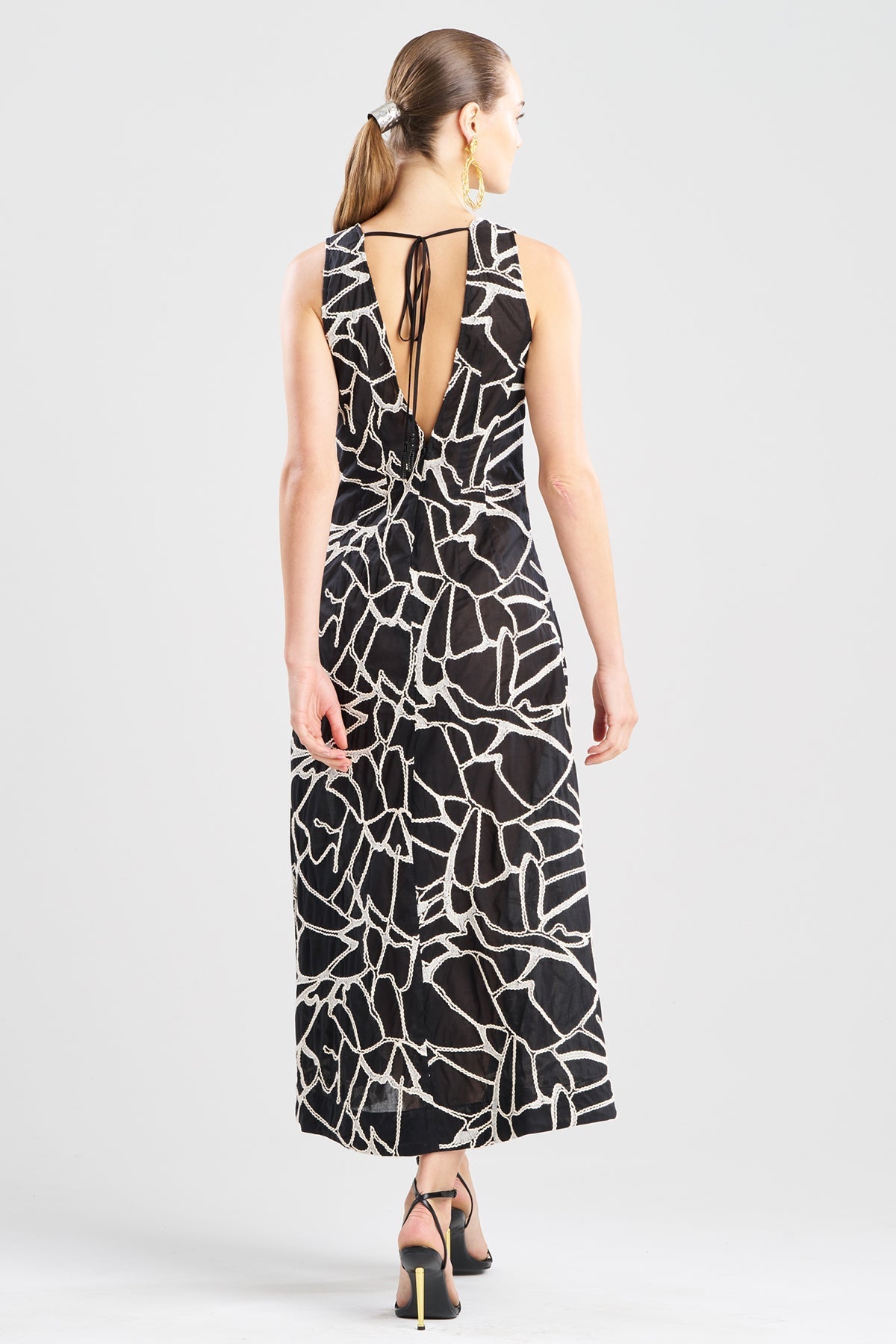 NATORI Butterfly Embroidery Deep V-Neck Cotton Sundress
