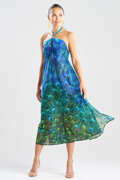 NATORI Peacock Cotton Voile Beaded Maxi Dress