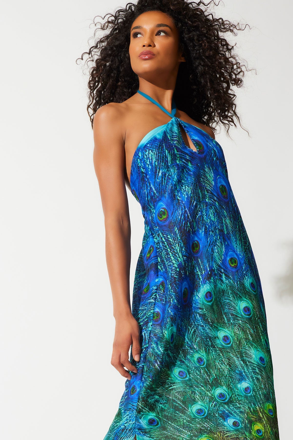 NATORI Peacock Cotton Voile Beaded Maxi Dress
